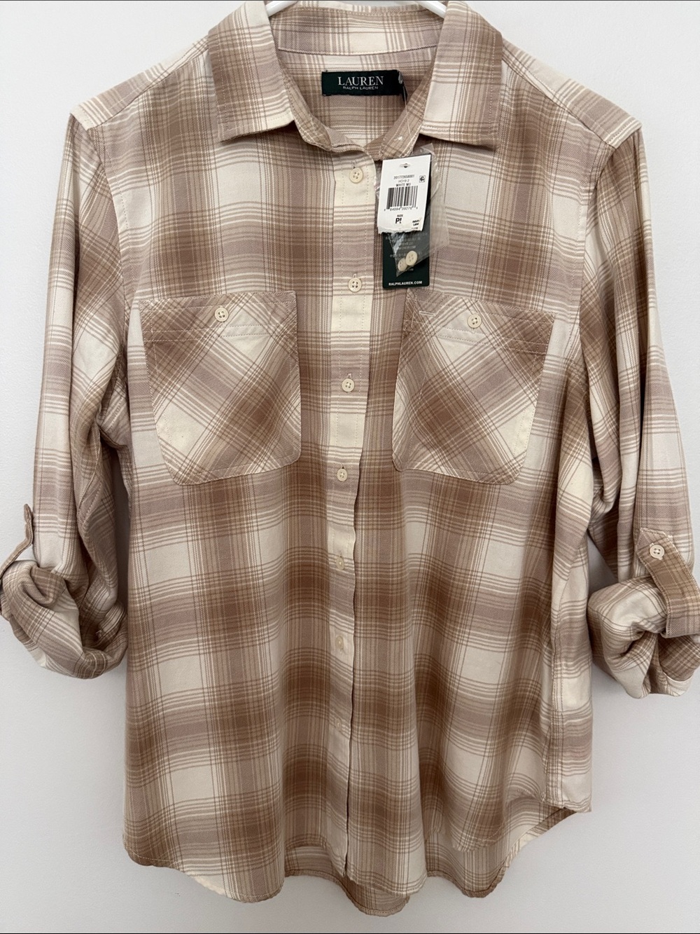 Lauren Ralph Lauren Tan Plaid Casual Button-Down Shirt